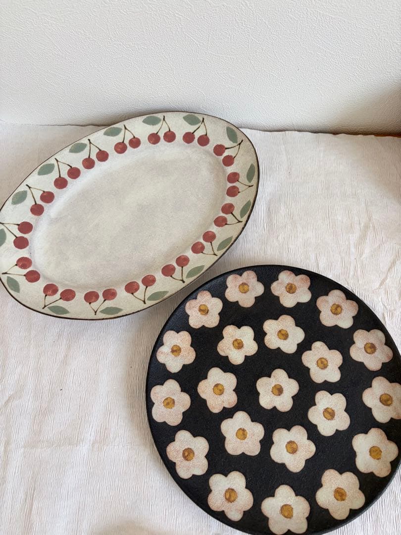 三ッ持啓 さくらんぼ オーバル 花柄 プレート 作家