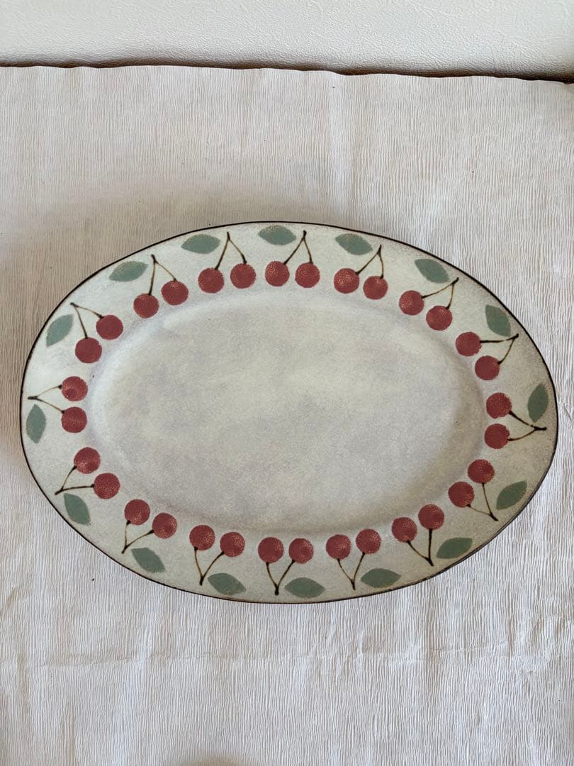 三ッ持啓 さくらんぼ オーバル 花柄 プレート 作家