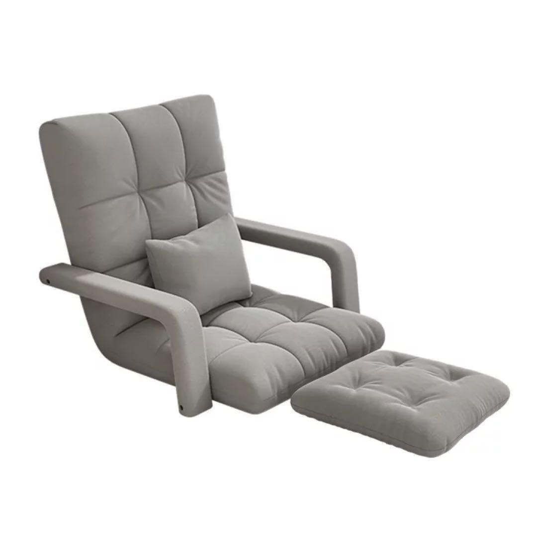 座椅子 ひじ掛け付き リクライニング ５段階調整 折り畳み可能　フットパッド付き