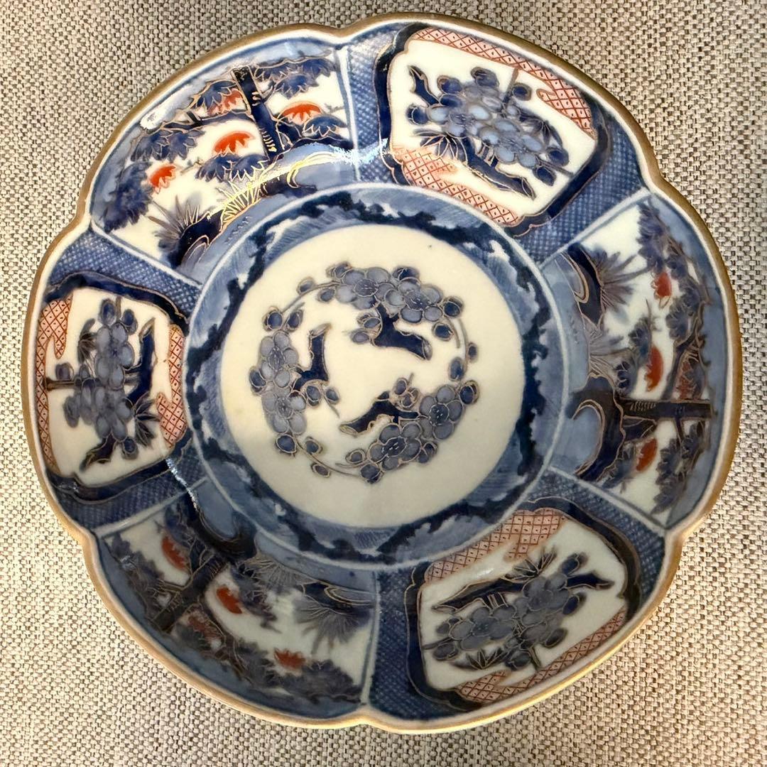 古伊万里　染錦　芙蓉手　松梅　渦福　なます皿　3枚