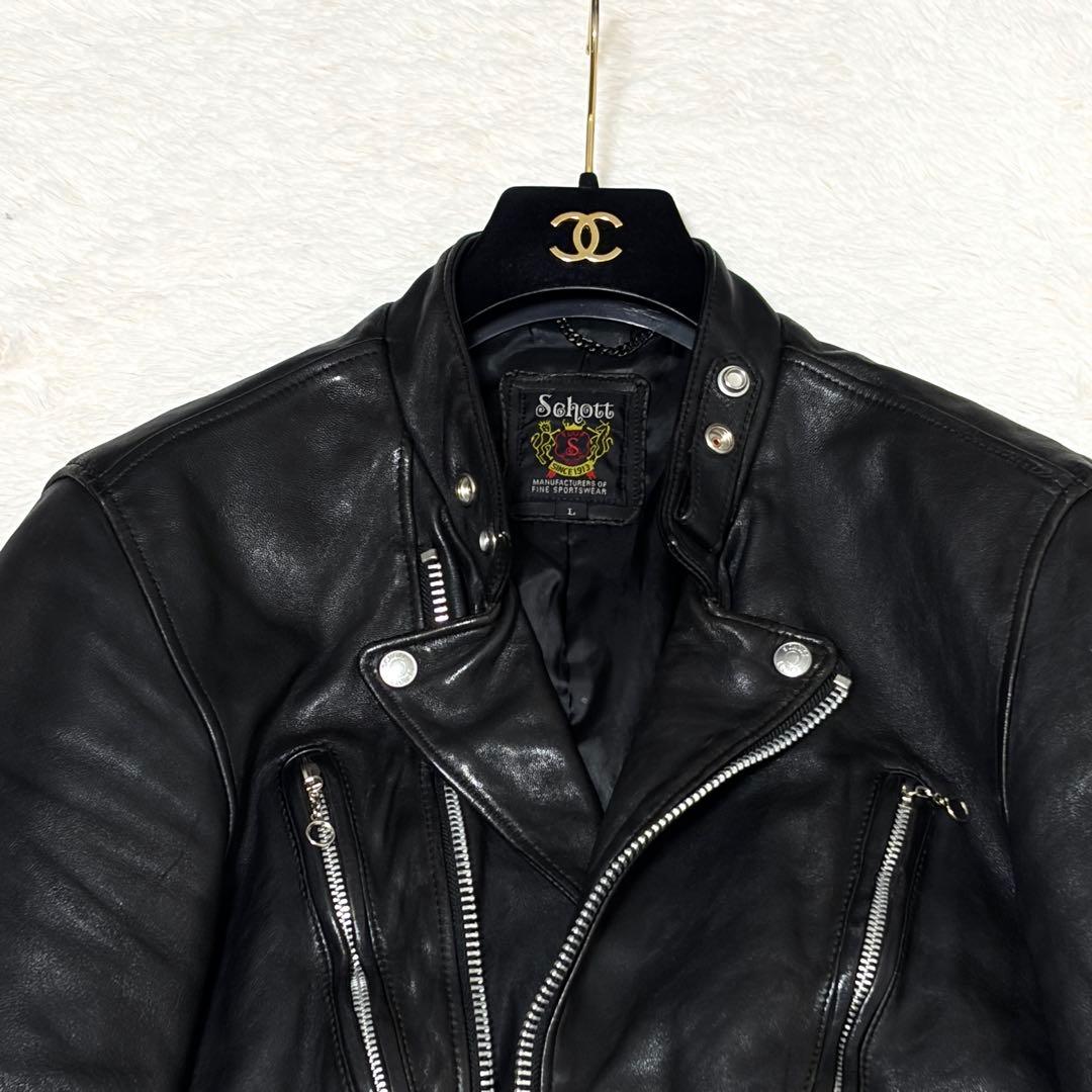 美品✨Schott ダブルブレスト ライダースジャケット ラムレザー
