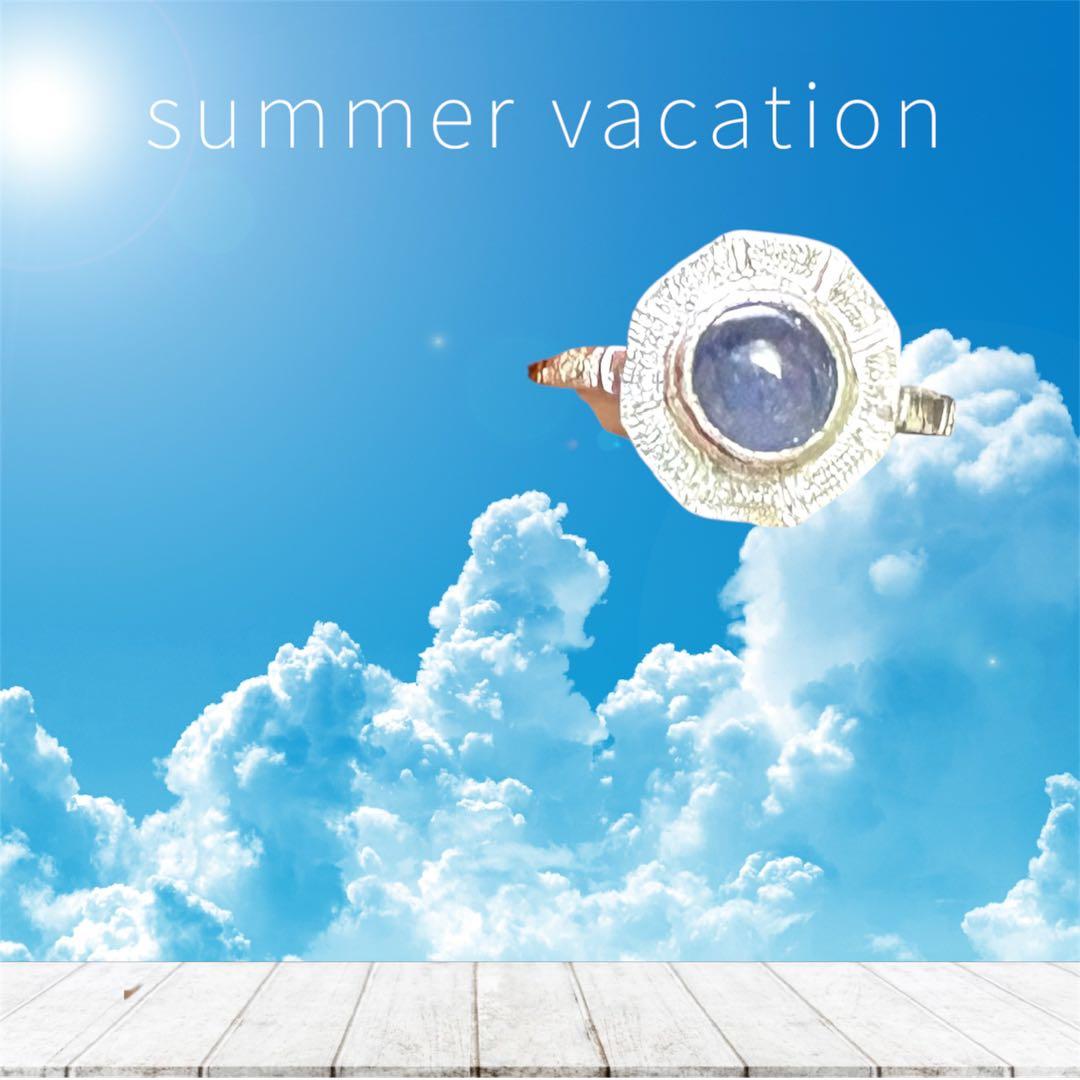 ブルースターサファイア手彫りシルバーリング