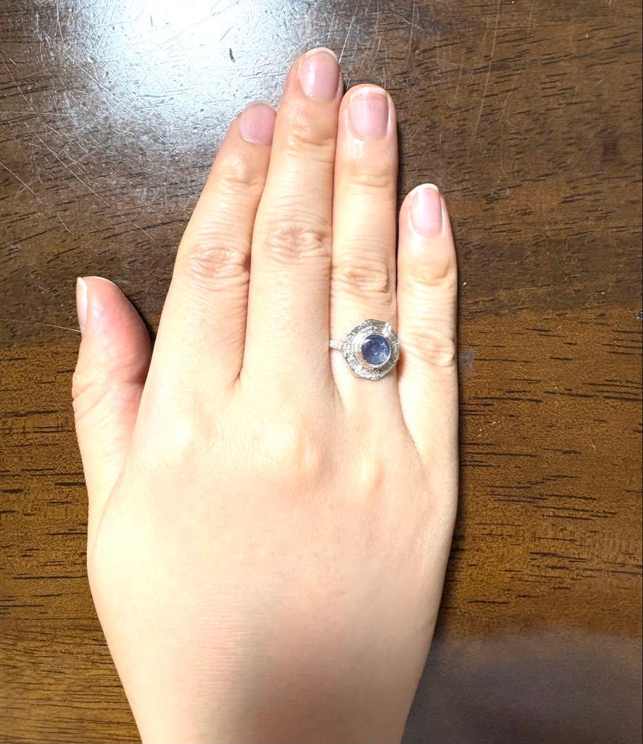 ブルースターサファイア手彫りシルバーリング