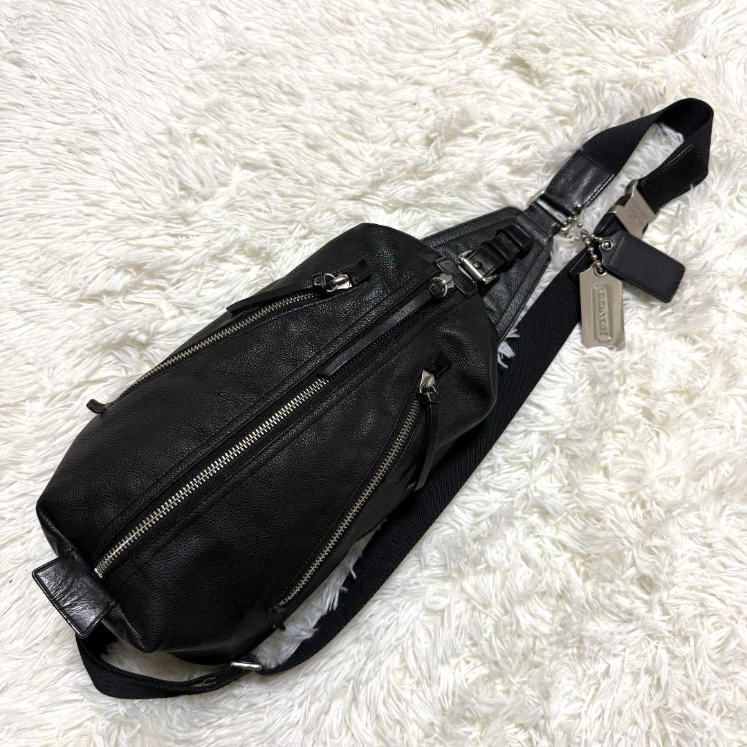 【美品✨】コーチ トンプソン ショルダーバッグ レザー ブラック 黒 チャーム付