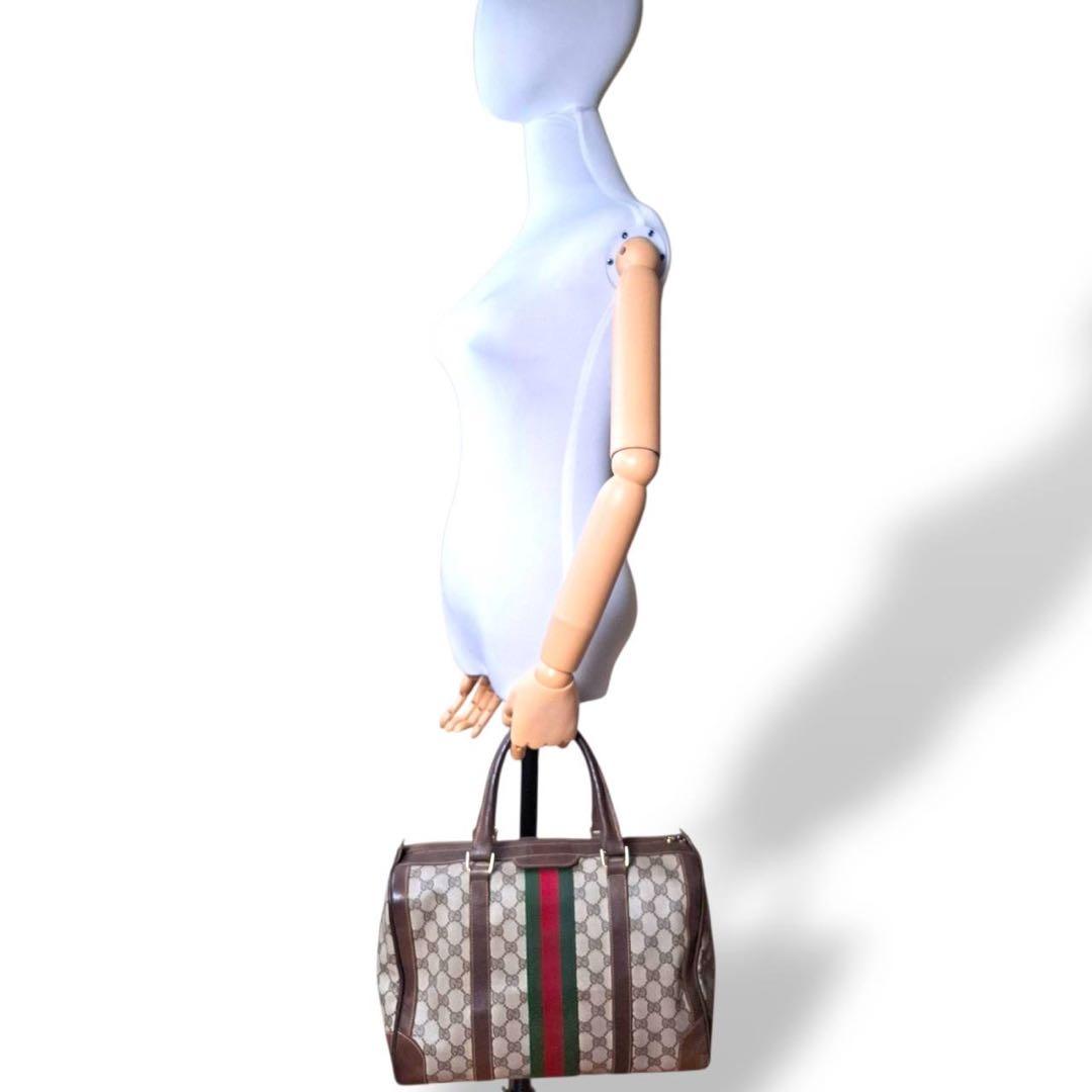 OLD GUCCI ミニボストン ハンドバッグ GG柄 シェリーライン　0138