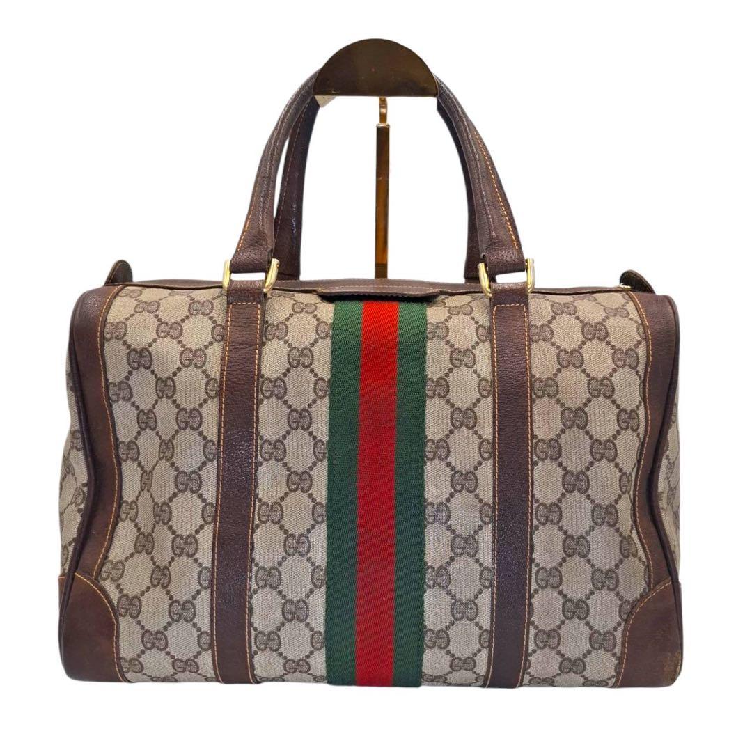OLD GUCCI ミニボストン ハンドバッグ GG柄 シェリーライン　0138