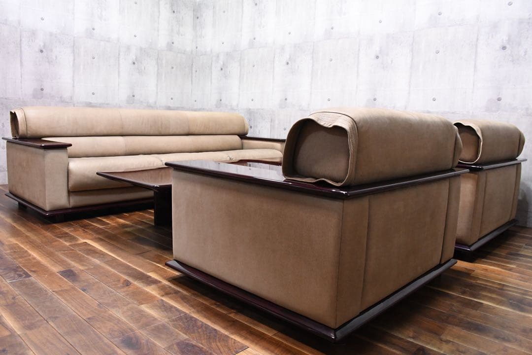 EAC65 北谷家具 KIT FURNITURE 仔山羊革張り 応接4点セット