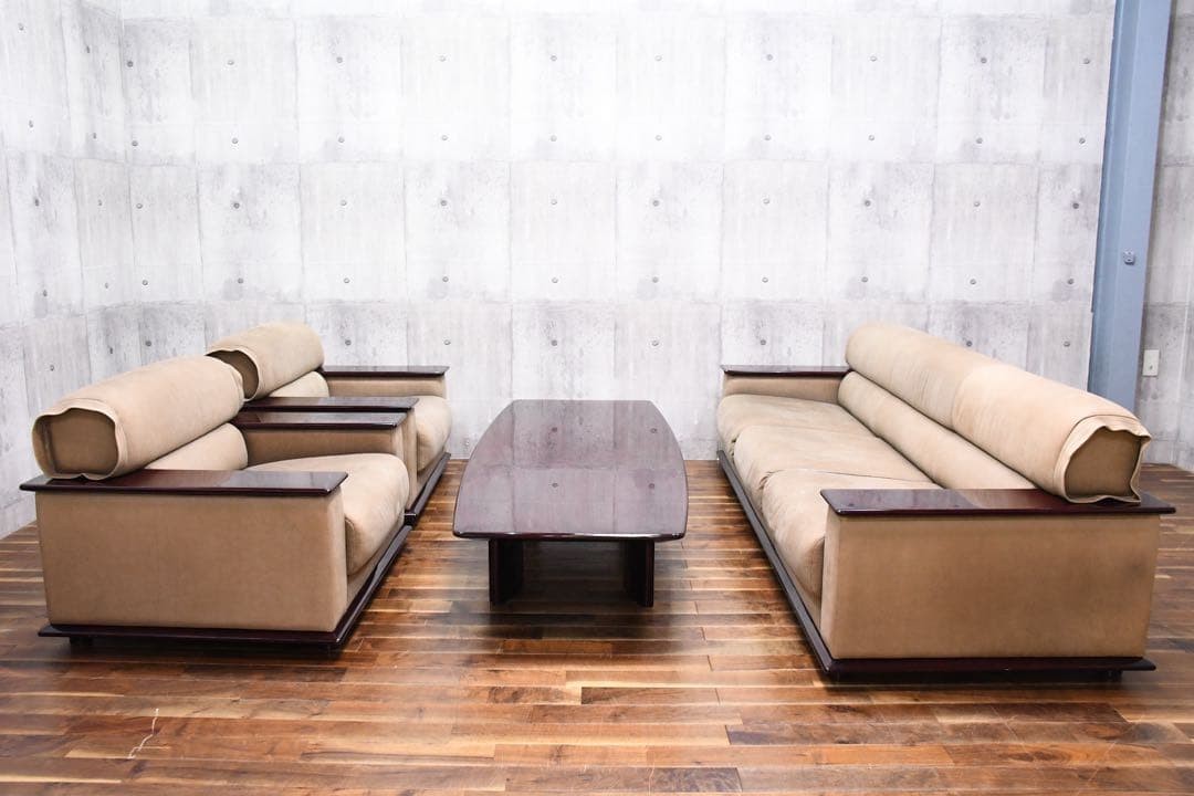 EAC65 北谷家具 KIT FURNITURE 仔山羊革張り 応接4点セット