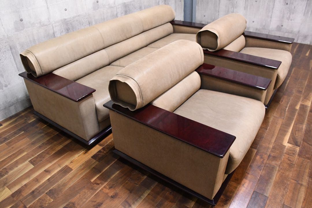 EAC65 北谷家具 KIT FURNITURE 仔山羊革張り 応接4点セット