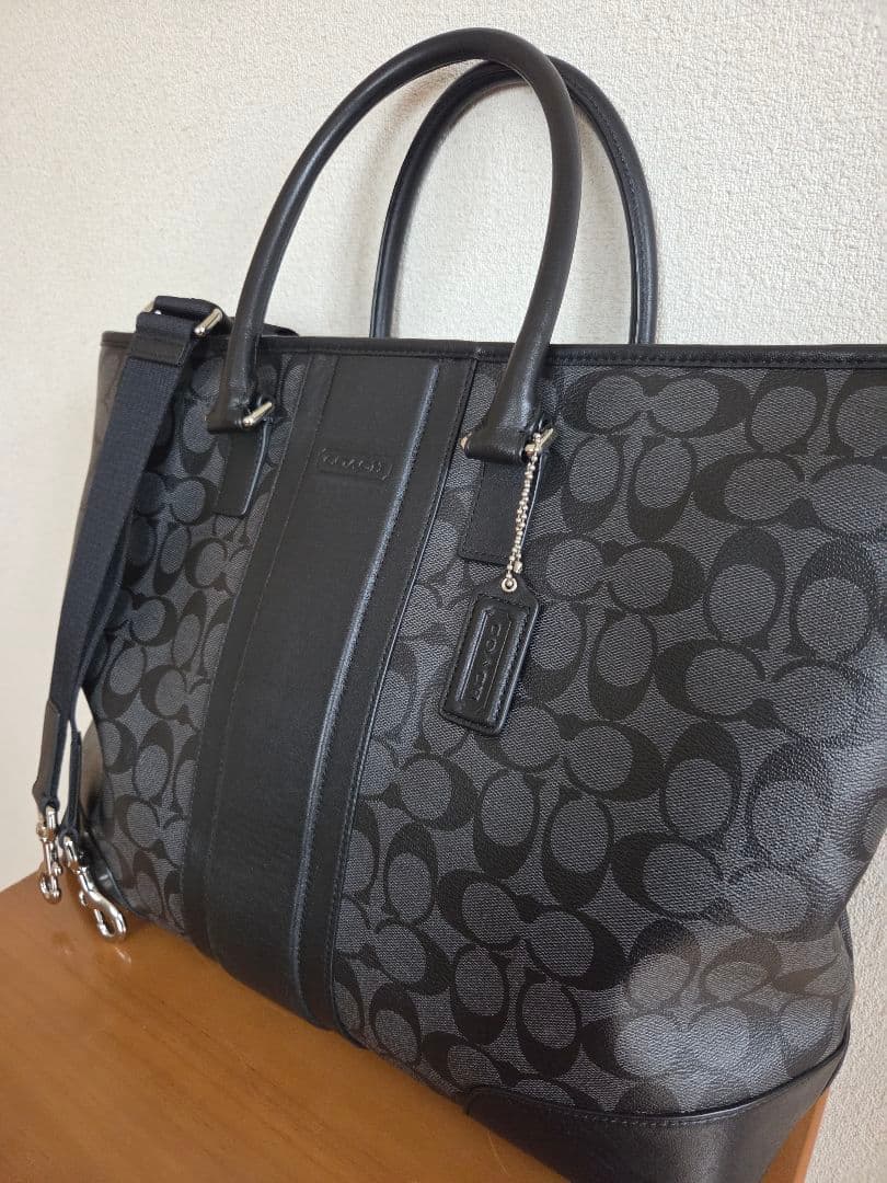【極美品】COACH トートバッグ シグネチャー ブラック 2WAY 大容量