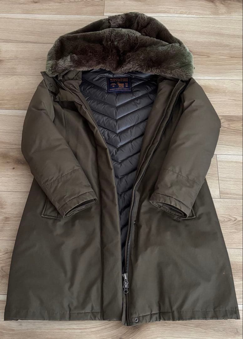 ウールリッチ　ボウブリッジ　ダウンコート　カーキ　ファー　Sサイズ