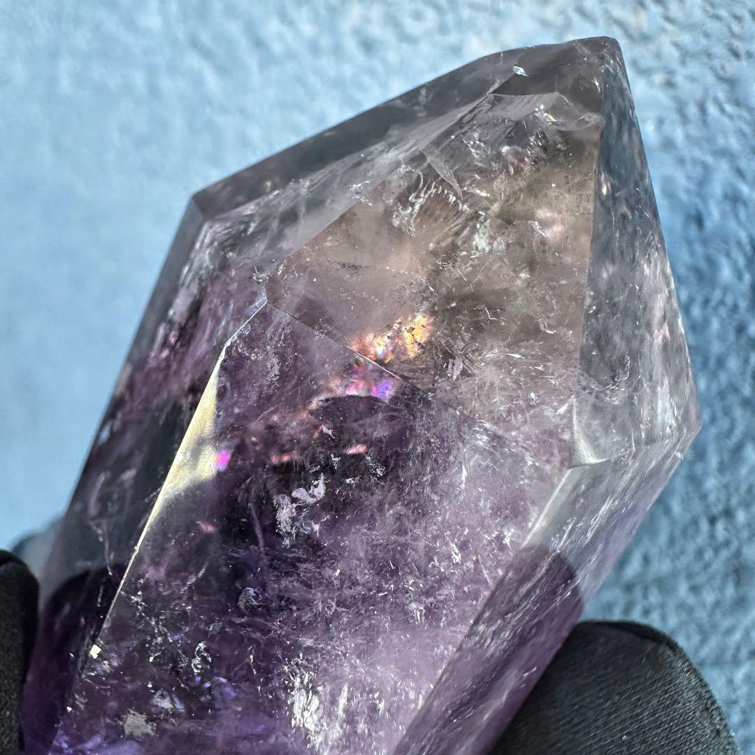 虹入り水晶☆レインボー☆アメトリン 六角柱 パワーストーン天然石 原石A1391