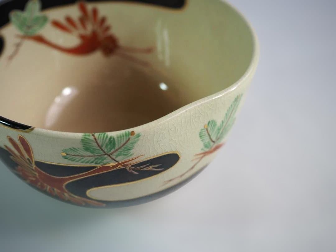 裏千家15世鵬雲斎御書付『色絵仁清写茶碗』銘：松喰鶴 16代永樂善五郎造（即全）