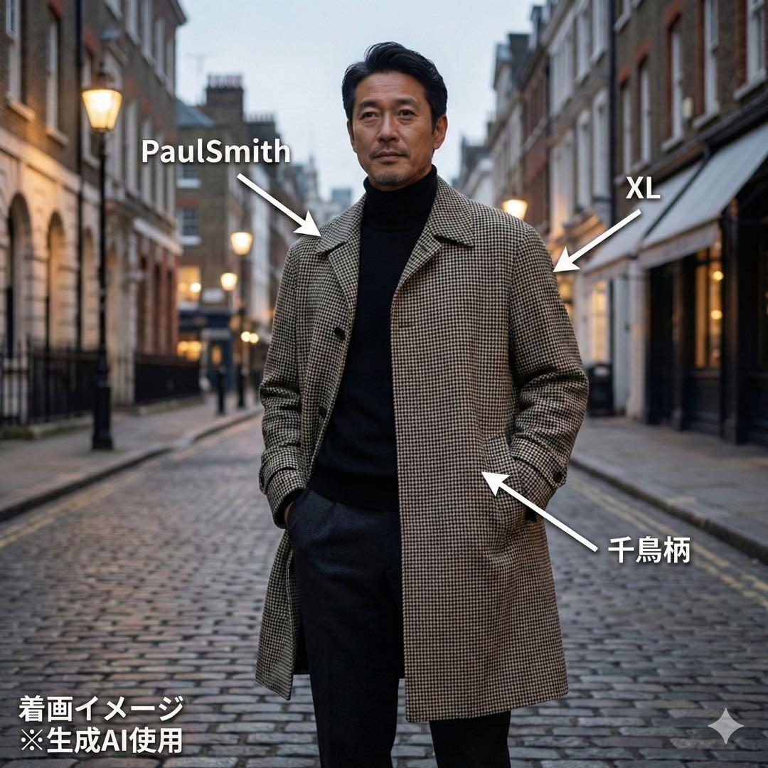 【美品】ポールスミスロンドン ウールコート XL チェック柄 ストライプ