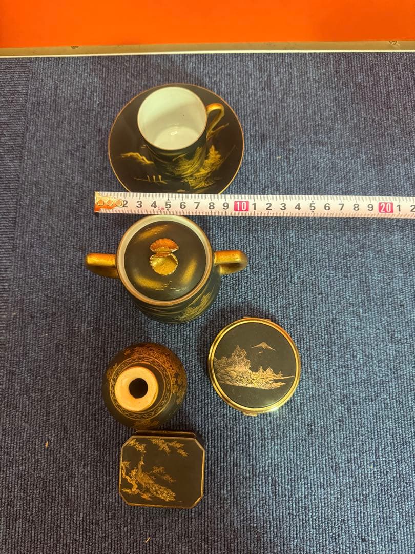 1821  まとめ売り　合計5客　薩摩焼 湊光  金塗