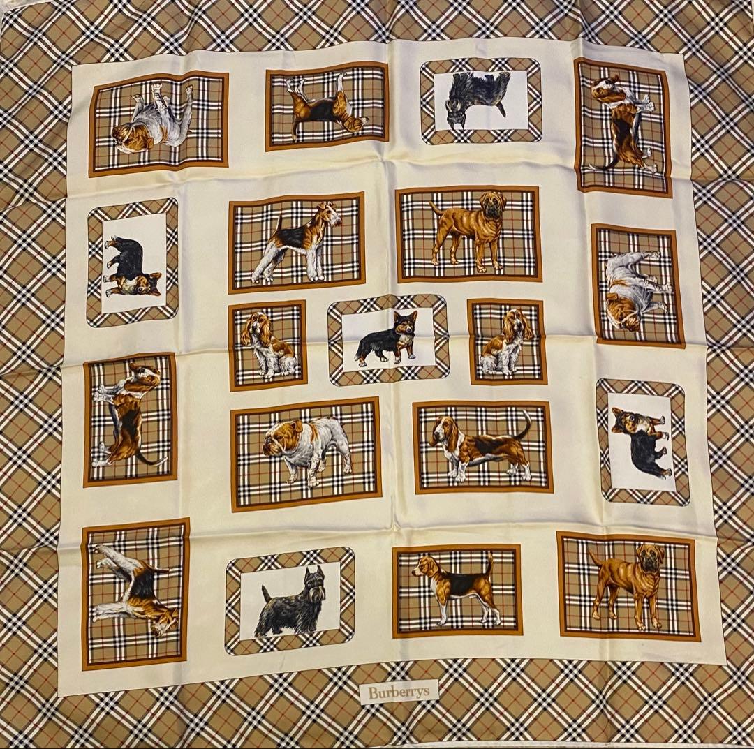 超美品☆ BURBERRY バーバリー 大判 スカーフ ノバチェック 犬 シルク