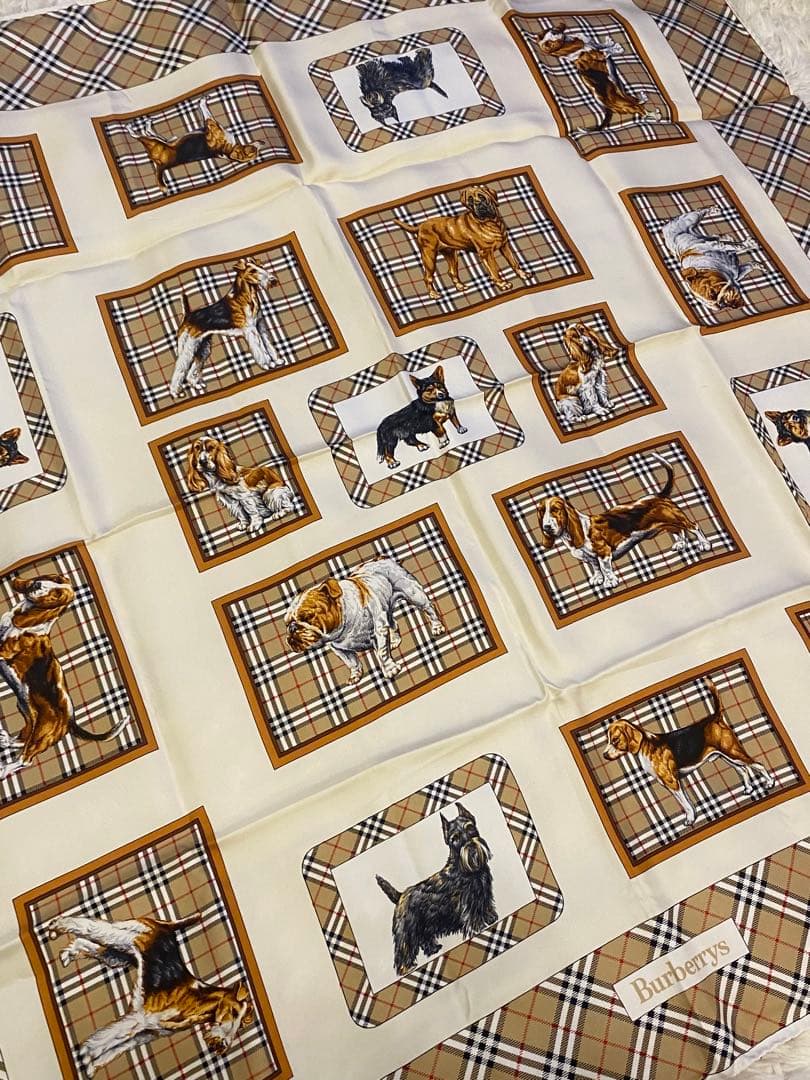超美品☆ BURBERRY バーバリー 大判 スカーフ ノバチェック 犬 シルク