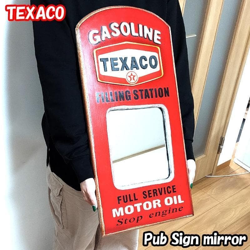 ミラー 壁掛け テキサコ 鏡 木製 アンティーク ウォールミラー 大きい お洒落