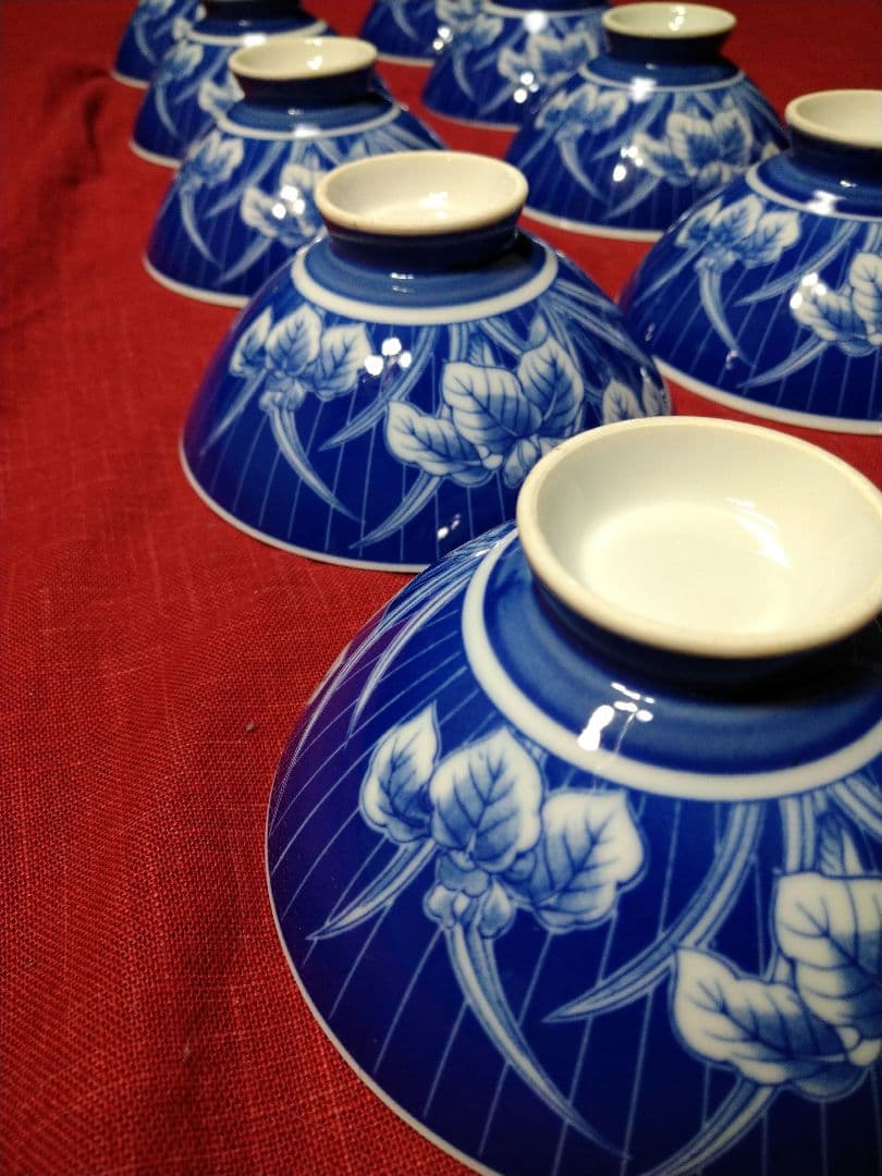 ♥素敵なヴィンテージ品♥高級感漂う鮮やかな有田焼♥染付けコバルトブルー茶碗7皿