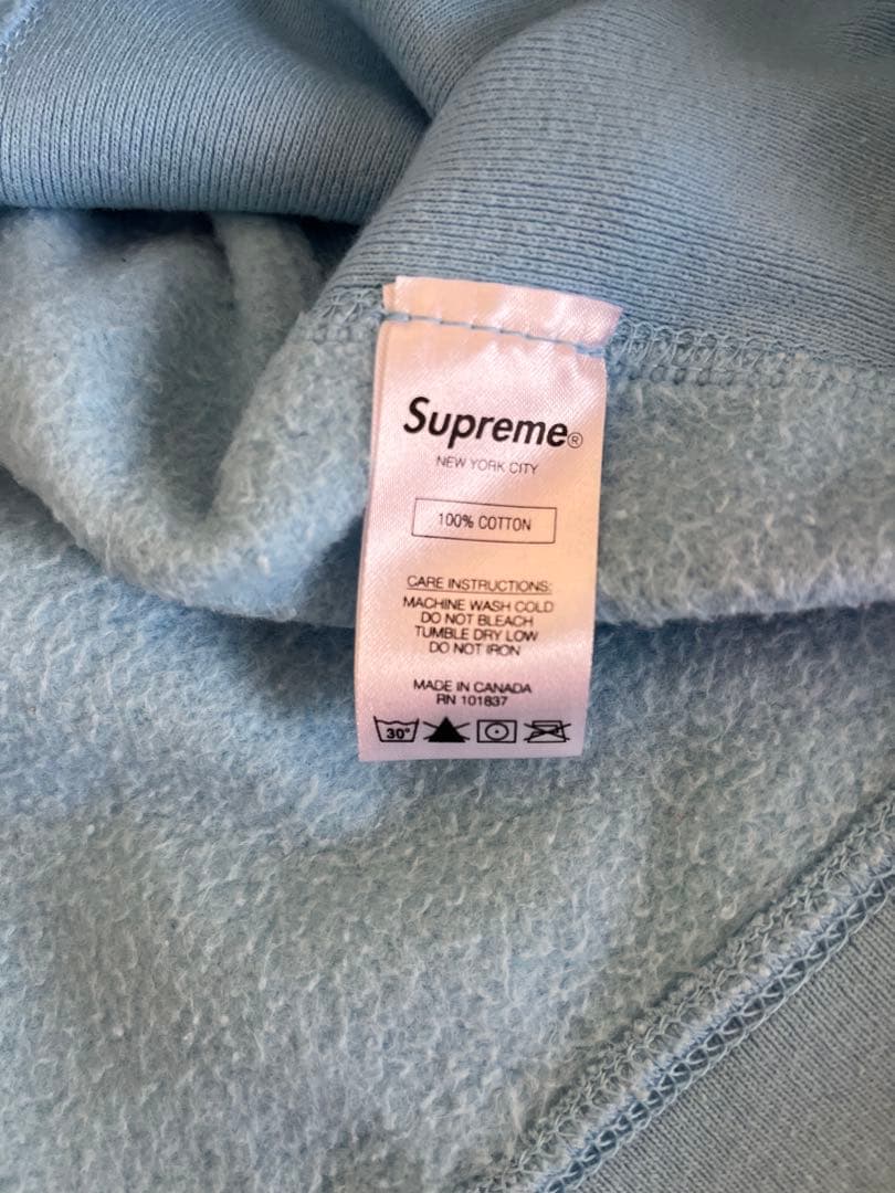 supreme 希少19s BOXロゴ刺繍パーカー　ライトブルー