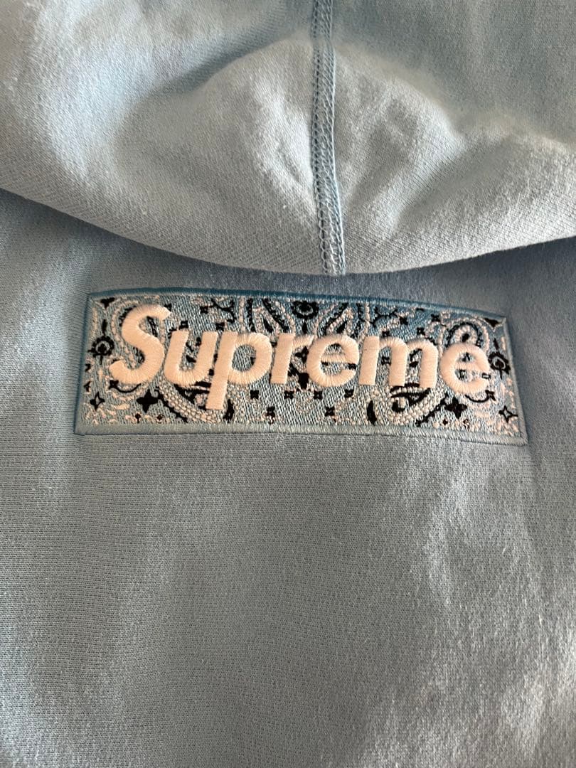supreme 希少19s BOXロゴ刺繍パーカー　ライトブルー