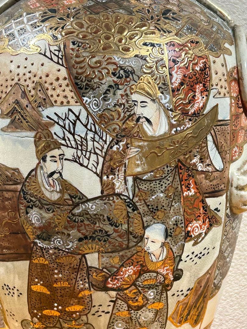 幕末　薩摩焼　金彩人物紋大瓶　共箱　送料込み250108