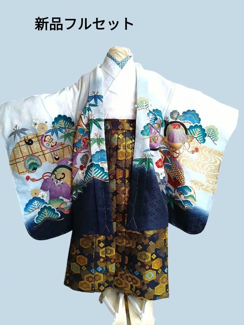 白地に鷹が格好良い☆七五三男の子５歳着物セット