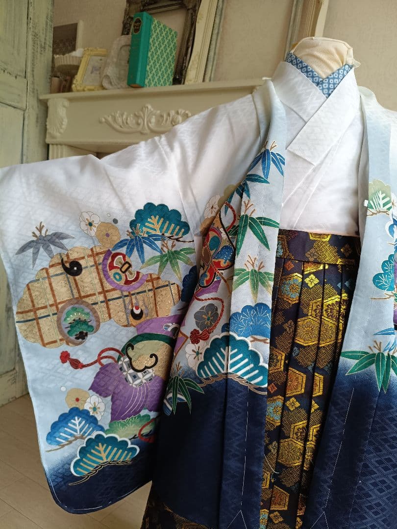 白地に鷹が格好良い☆七五三男の子５歳着物セット