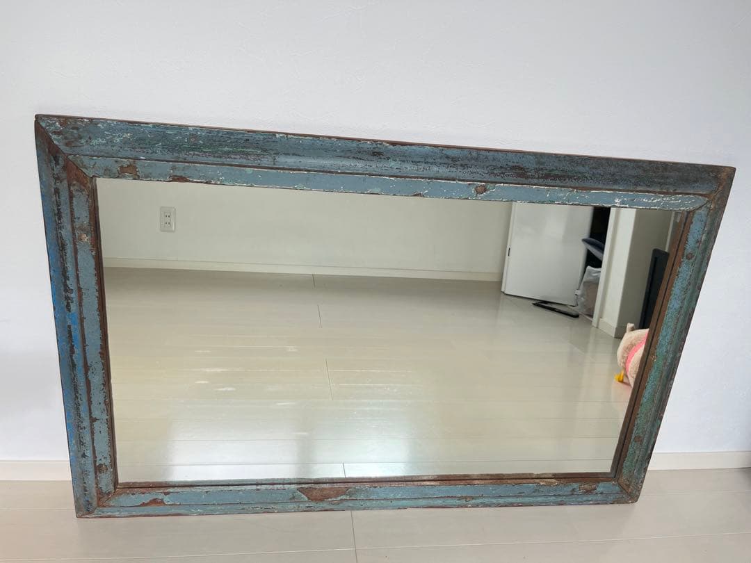 ヴィンテージ アンティークミラー　ブルー
