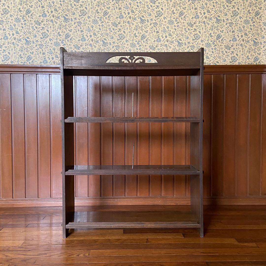 アンティーク　古い本棚　レトロ　楔棚　オープンラック　くさび棚　本止め棒付き