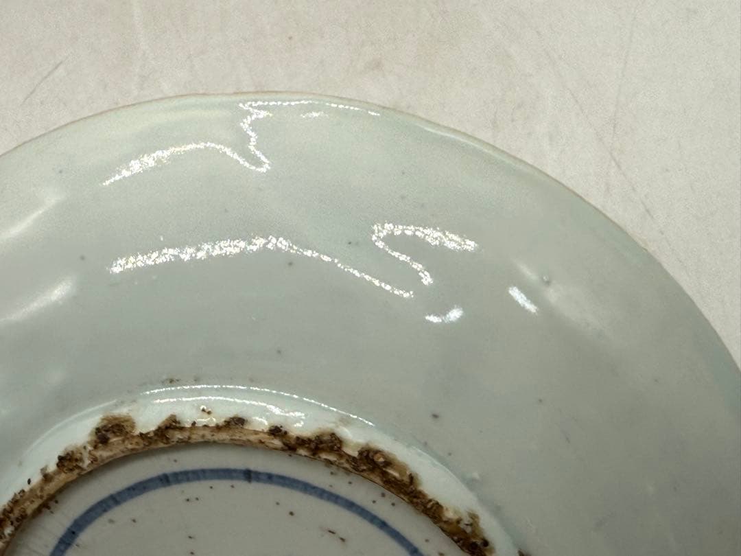 中国　明時代　南京赤絵草花捻文皿　青華五彩　共箱　アンティーク　送料込み1219