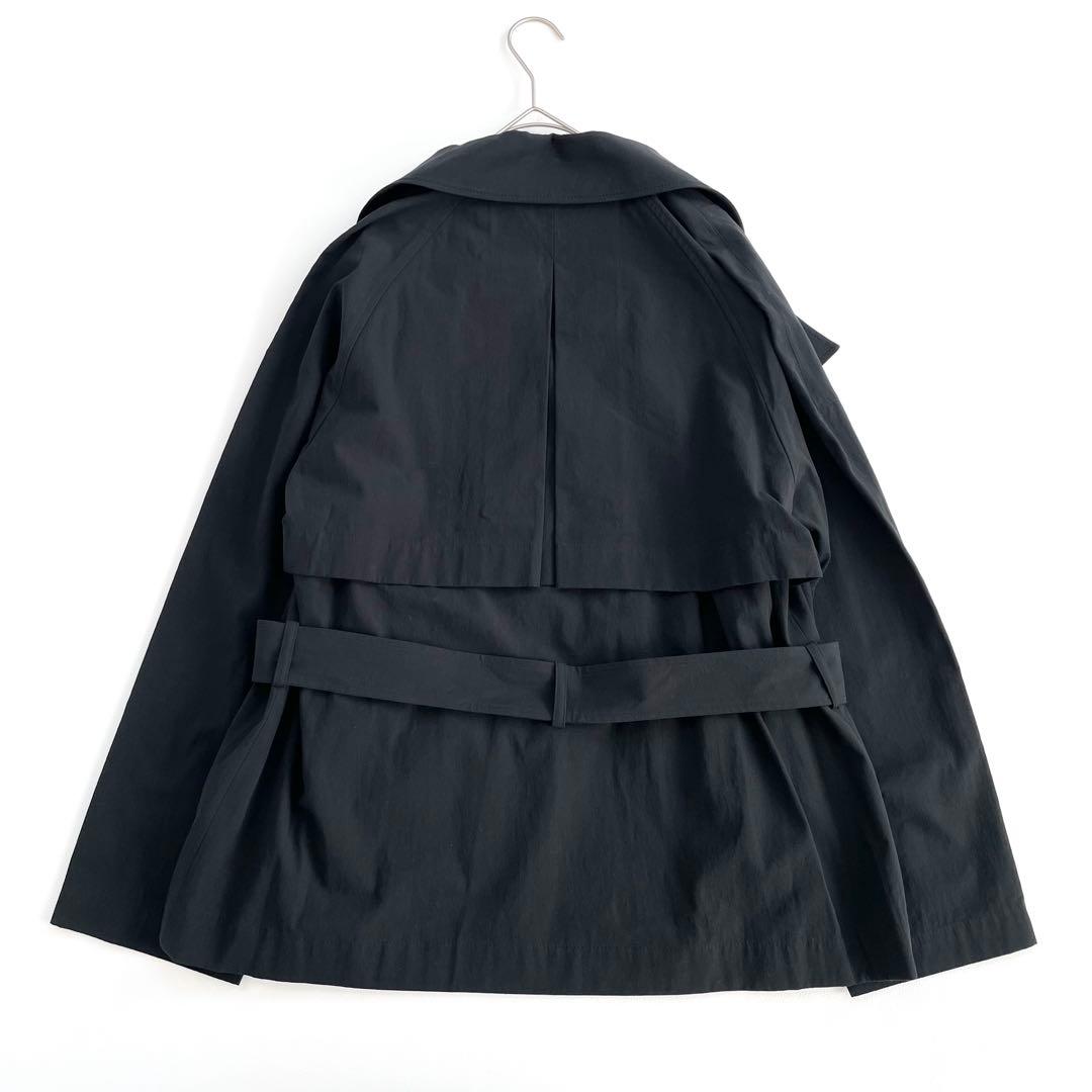 4490 【美品】アドーア ベルト付き ショート丈コート S 黒 トレンチコート