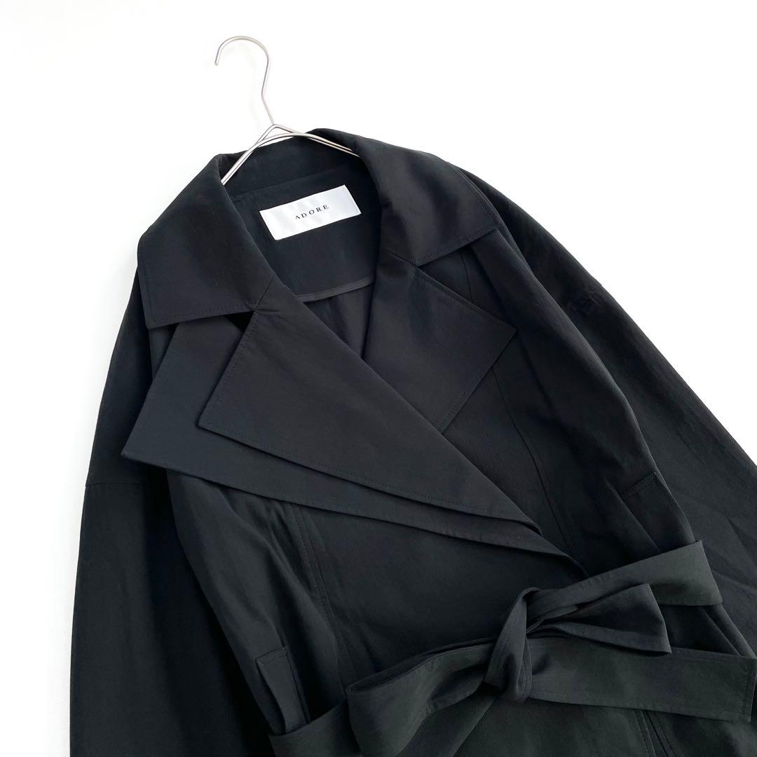 4490 【美品】アドーア ベルト付き ショート丈コート S 黒 トレンチコート