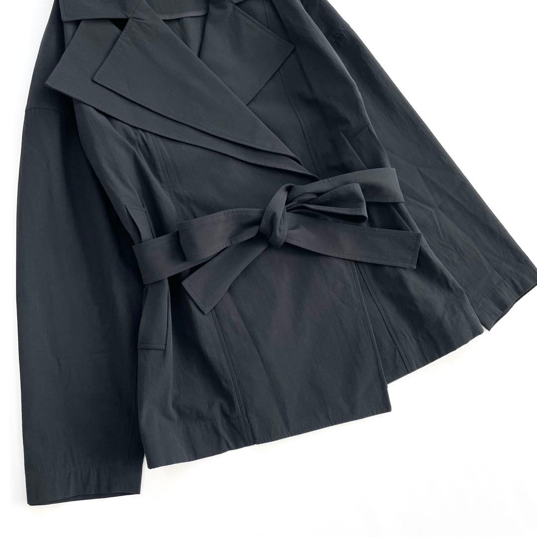 4490 【美品】アドーア ベルト付き ショート丈コート S 黒 トレンチコート