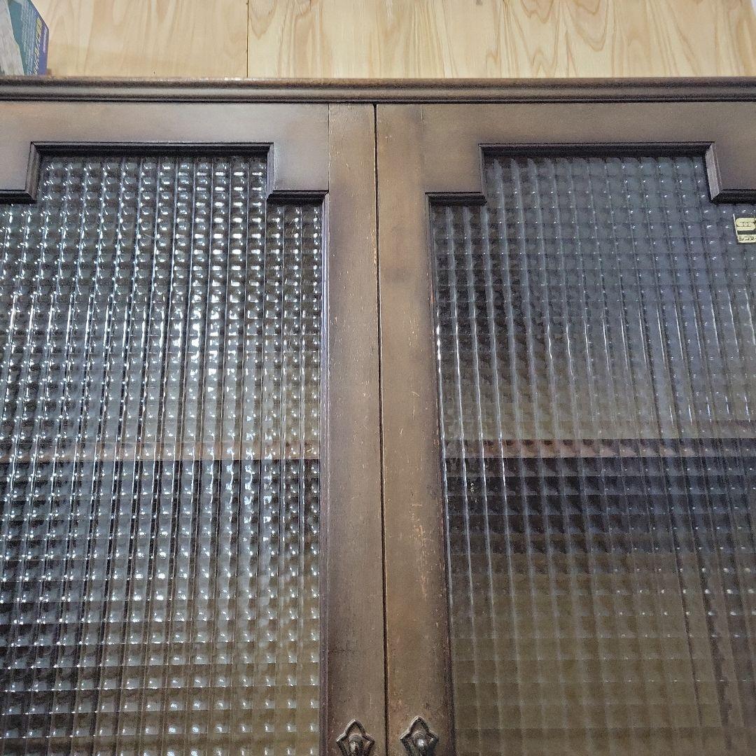 昭和レトロ 木製 食器棚 ガラス扉 収納棚 キャビネット 古家具