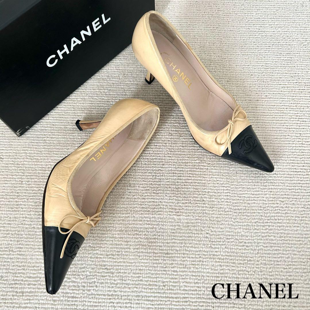 CHANEL シャネル パンプス ココマーク バイカラー 24cm 37