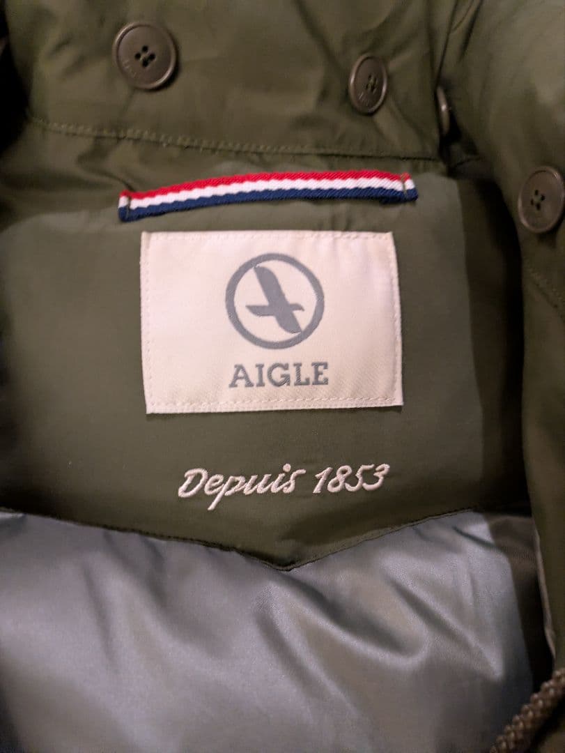 AIGLE オリーブ色 ファー付ダウンコート