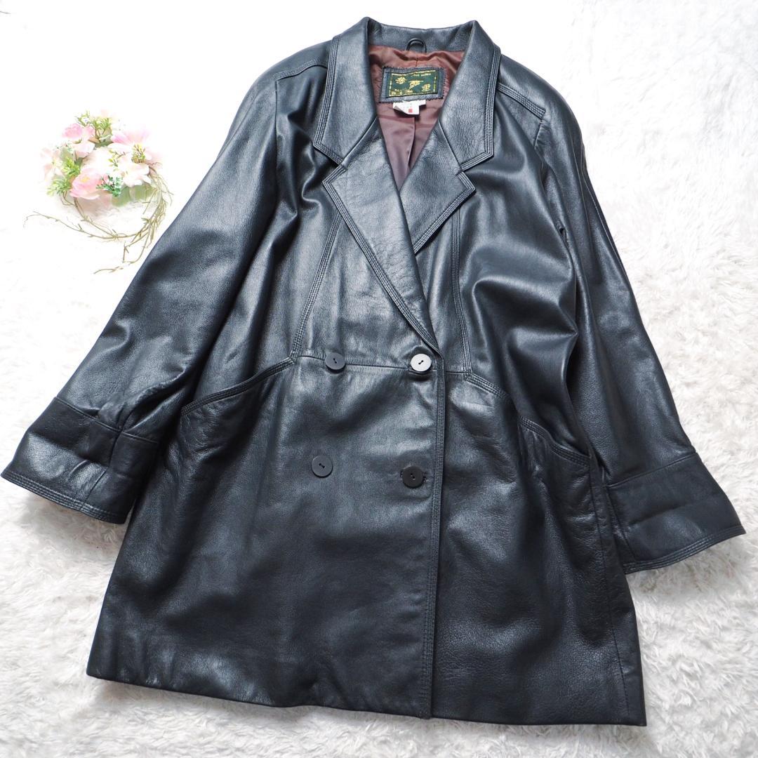イタリアンラムレザー 絵夢里 EMURI レザーコート ネイビー レディース