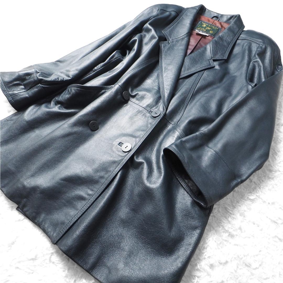 イタリアンラムレザー 絵夢里 EMURI レザーコート ネイビー レディース