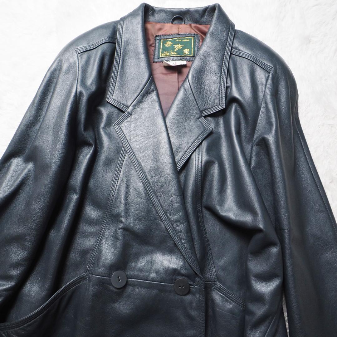 イタリアンラムレザー 絵夢里 EMURI レザーコート ネイビー レディース