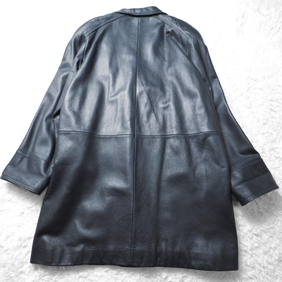 イタリアンラムレザー 絵夢里 EMURI レザーコート ネイビー レディース