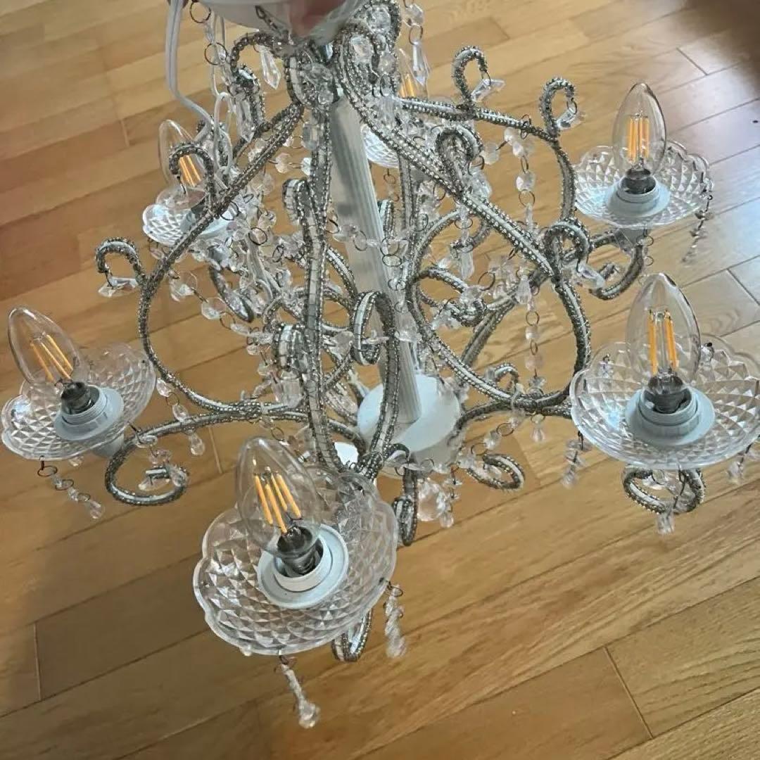 明るい6灯♪ ジュエル【ホワイト】　おしゃれなシャンデリア LED