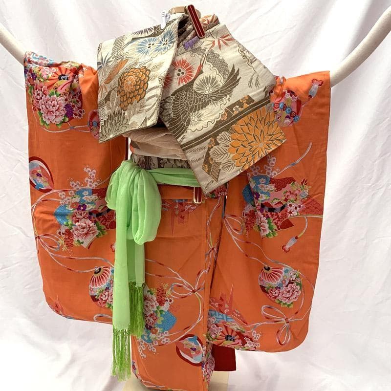 409ag74■七五三 7歳 アンティーク着物＆アンティーク丸帯■u