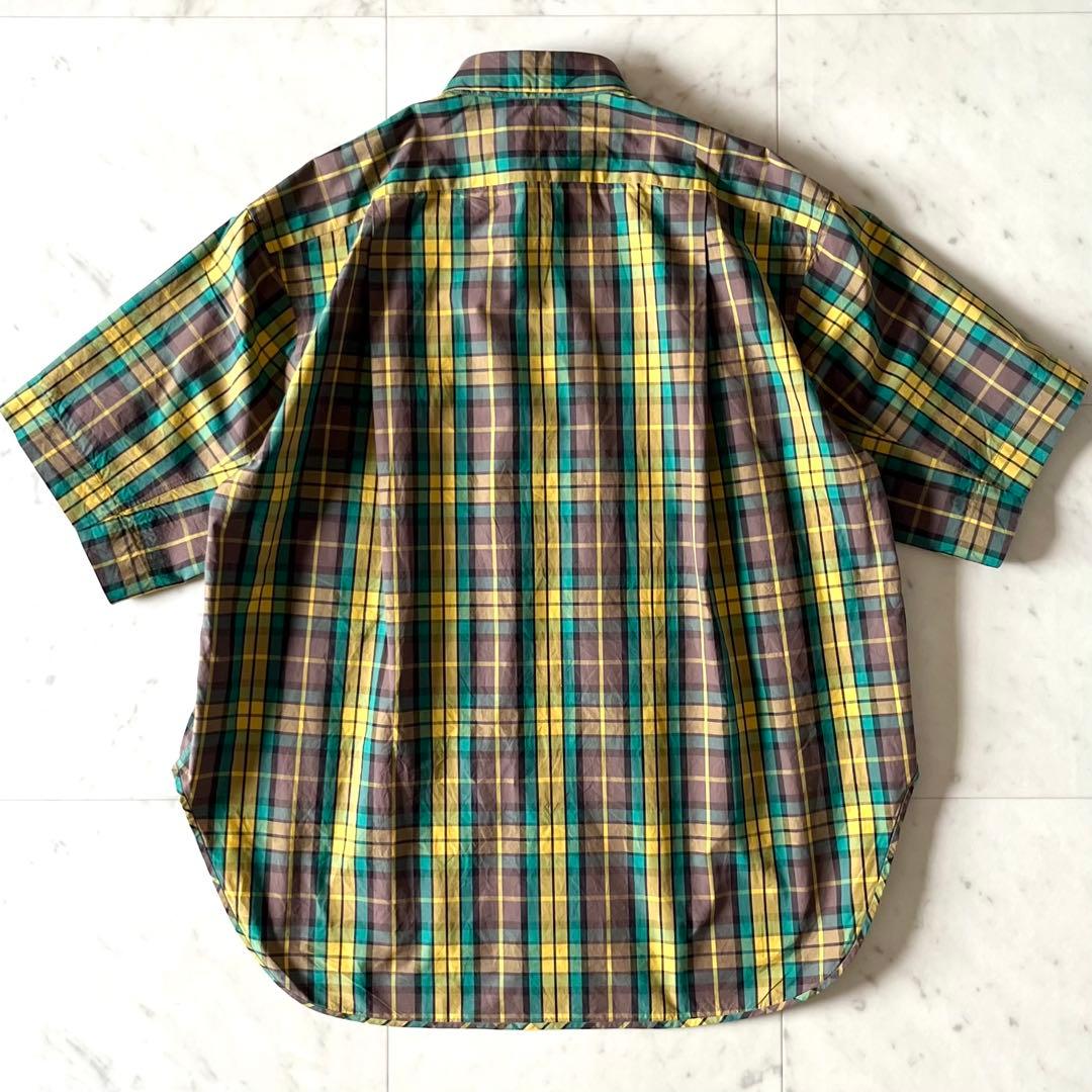 定価7,5万＊極美品 ブラミンク コットンチェック半袖シャツ 38 黄×緑系