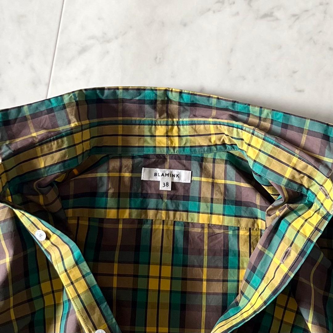 定価7,5万＊極美品 ブラミンク コットンチェック半袖シャツ 38 黄×緑系