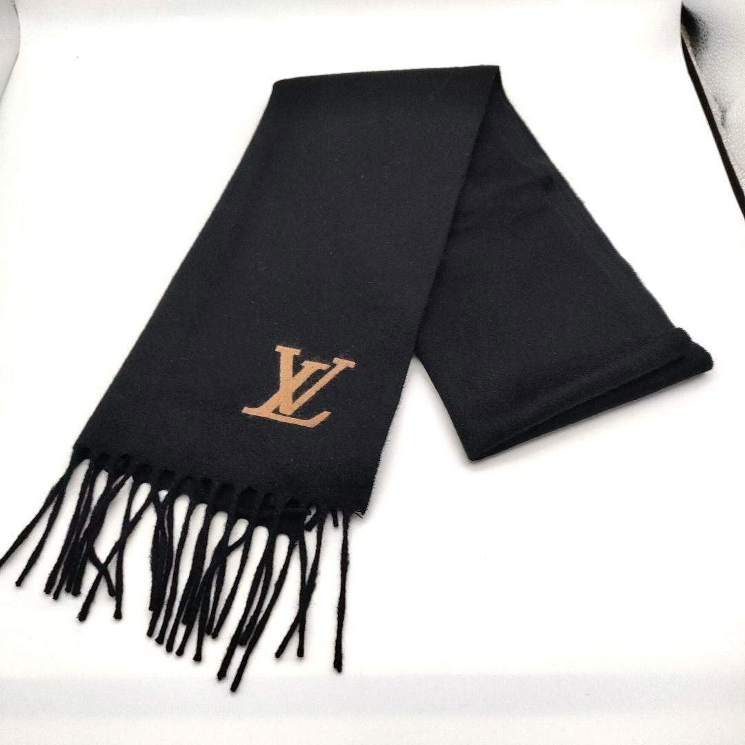 LOUIS VUITTON ルイヴィトン マフラー LVロゴ ブラック メンズ