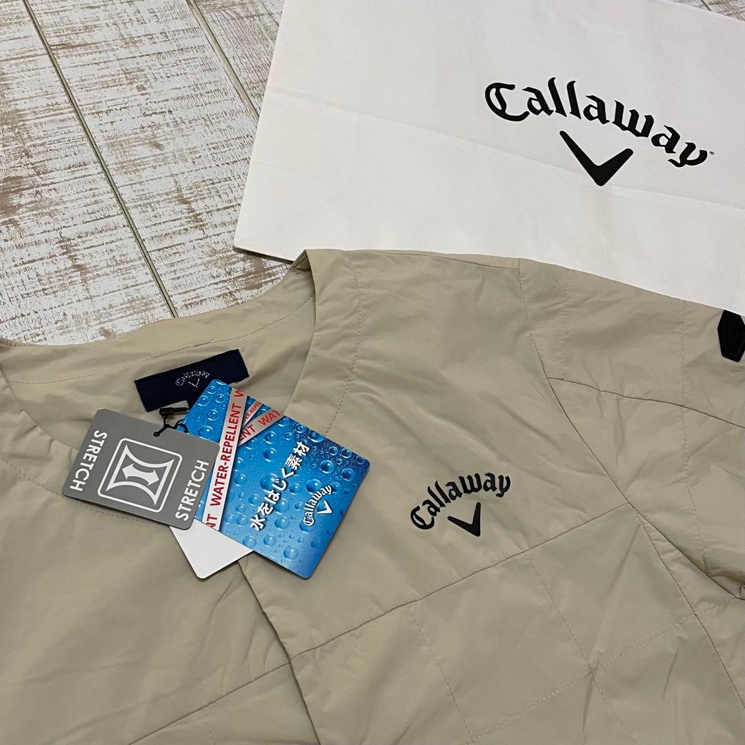 新品 キャロウェイ 長袖ブルゾン 中綿 ノーカラー ベージュ LLサイズ