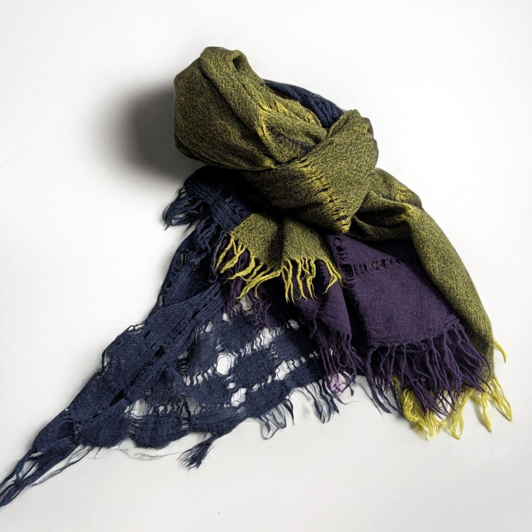 Y’s ヨウジヤマモト ウール100％ 3枚繋ぎ 配色切替 マフラー ストール