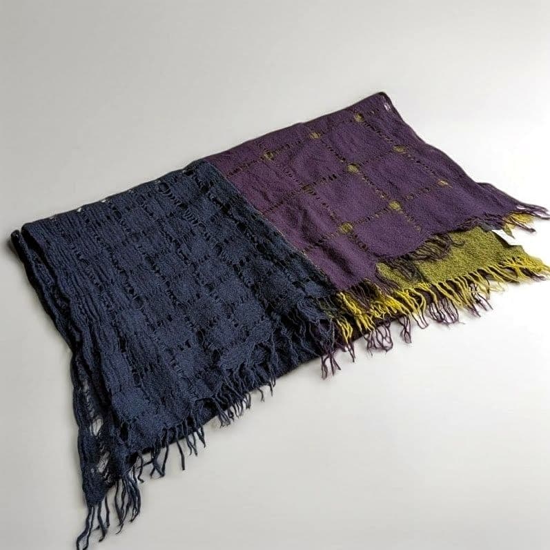 Y’s ヨウジヤマモト ウール100％ 3枚繋ぎ 配色切替 マフラー ストール