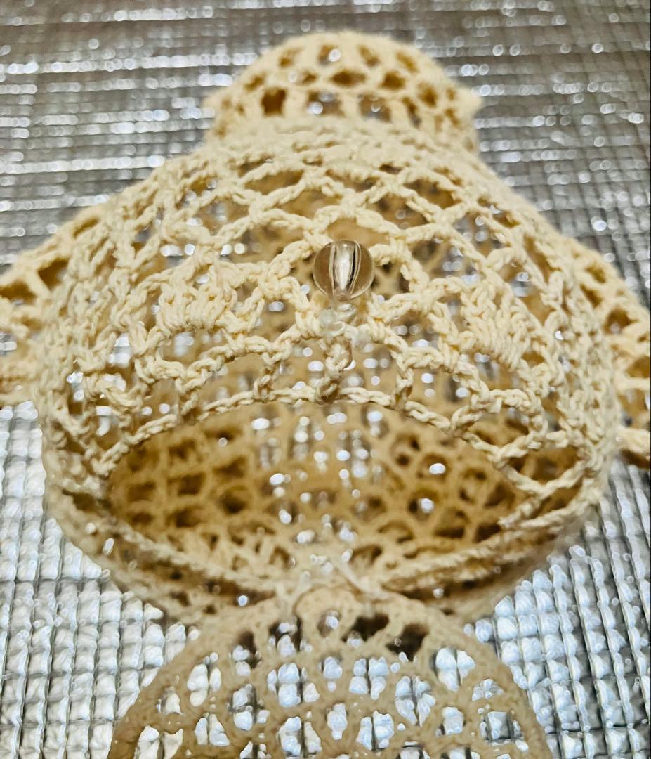 レース飾りかご　レーヨン製のレース編みがかわいいバスケット5個セット